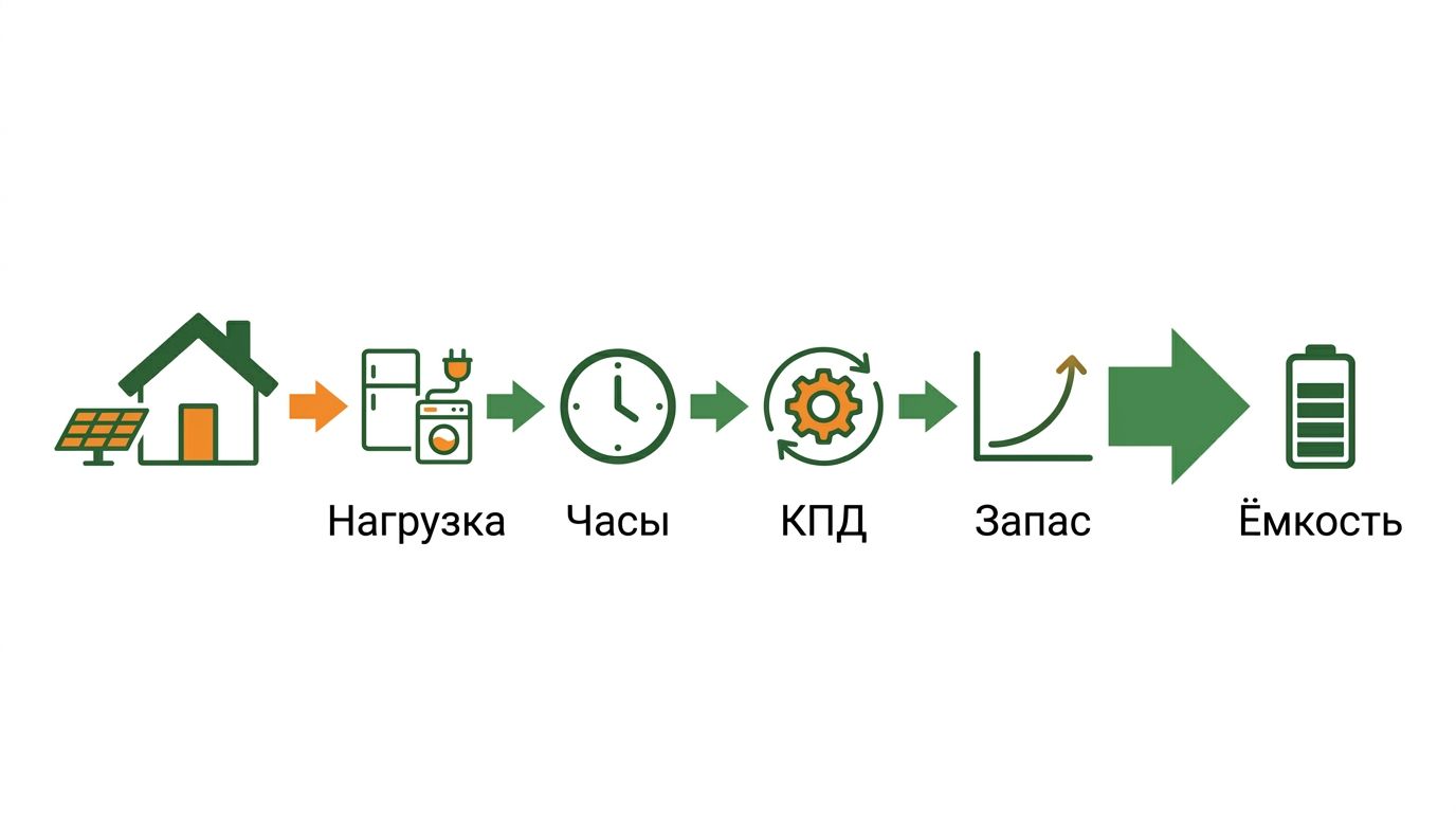 Схема расчёта ёмкости аккумулятора для солнечной электростанции