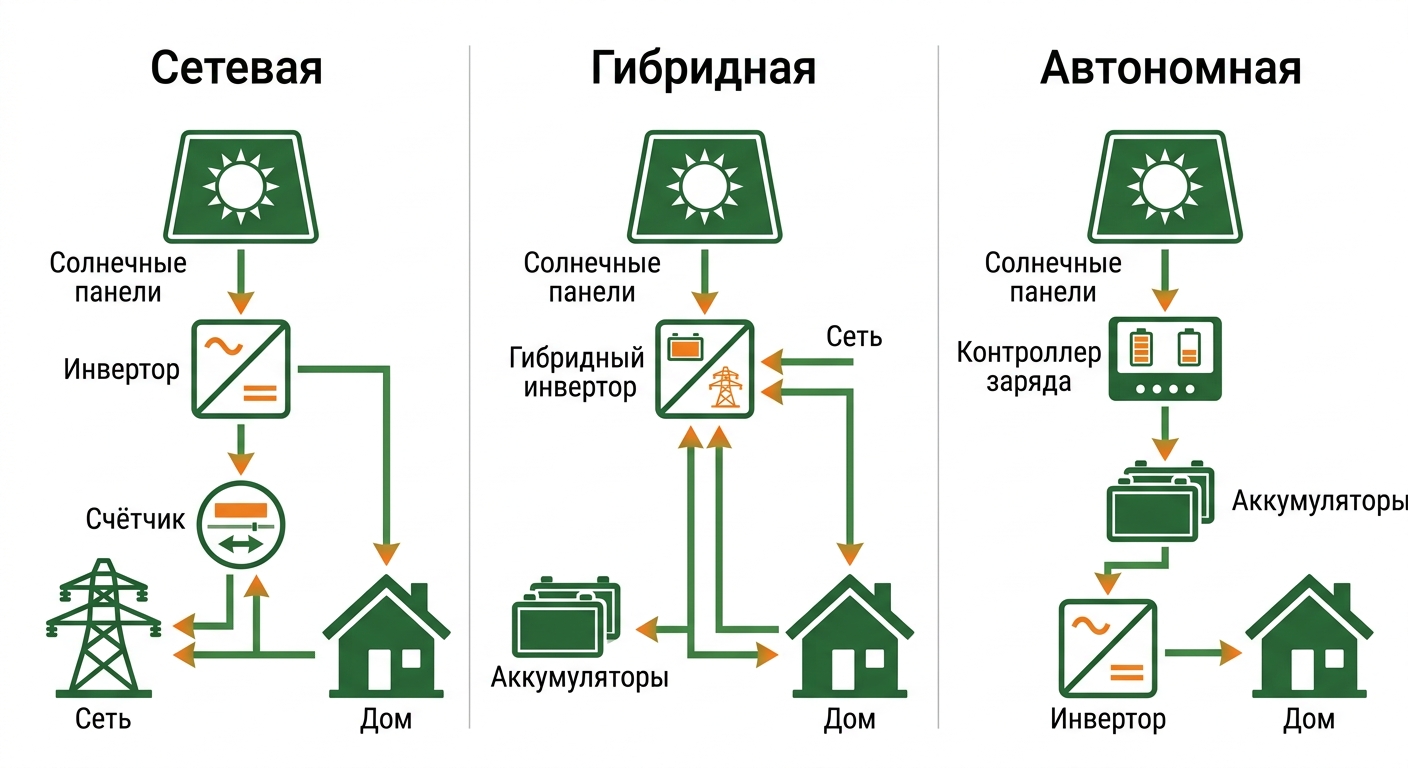 Схема сетевой солнечной электростанции