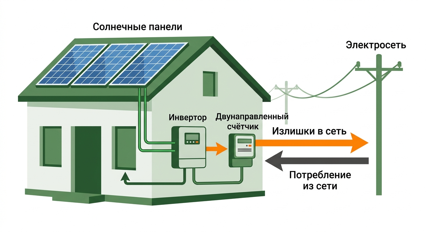 Схема автономной солнечной электростанции
