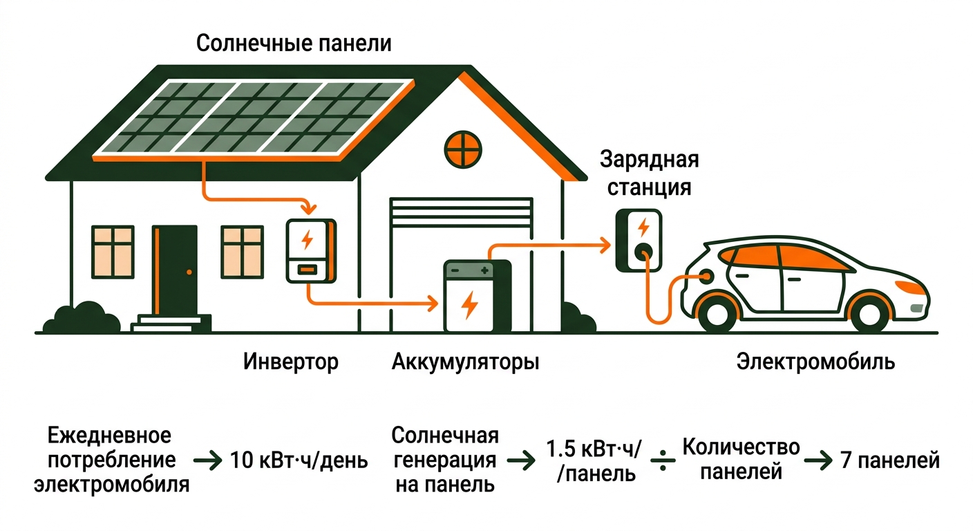Схема: сколько солнечных панелей нужно для зарядки электромобиля