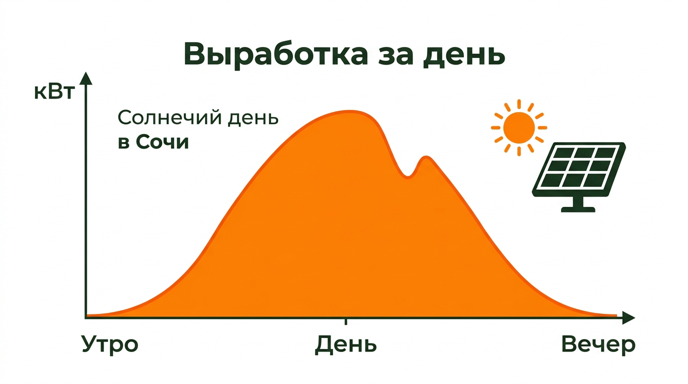 Суточный график выработки солнечной станции в Сочи