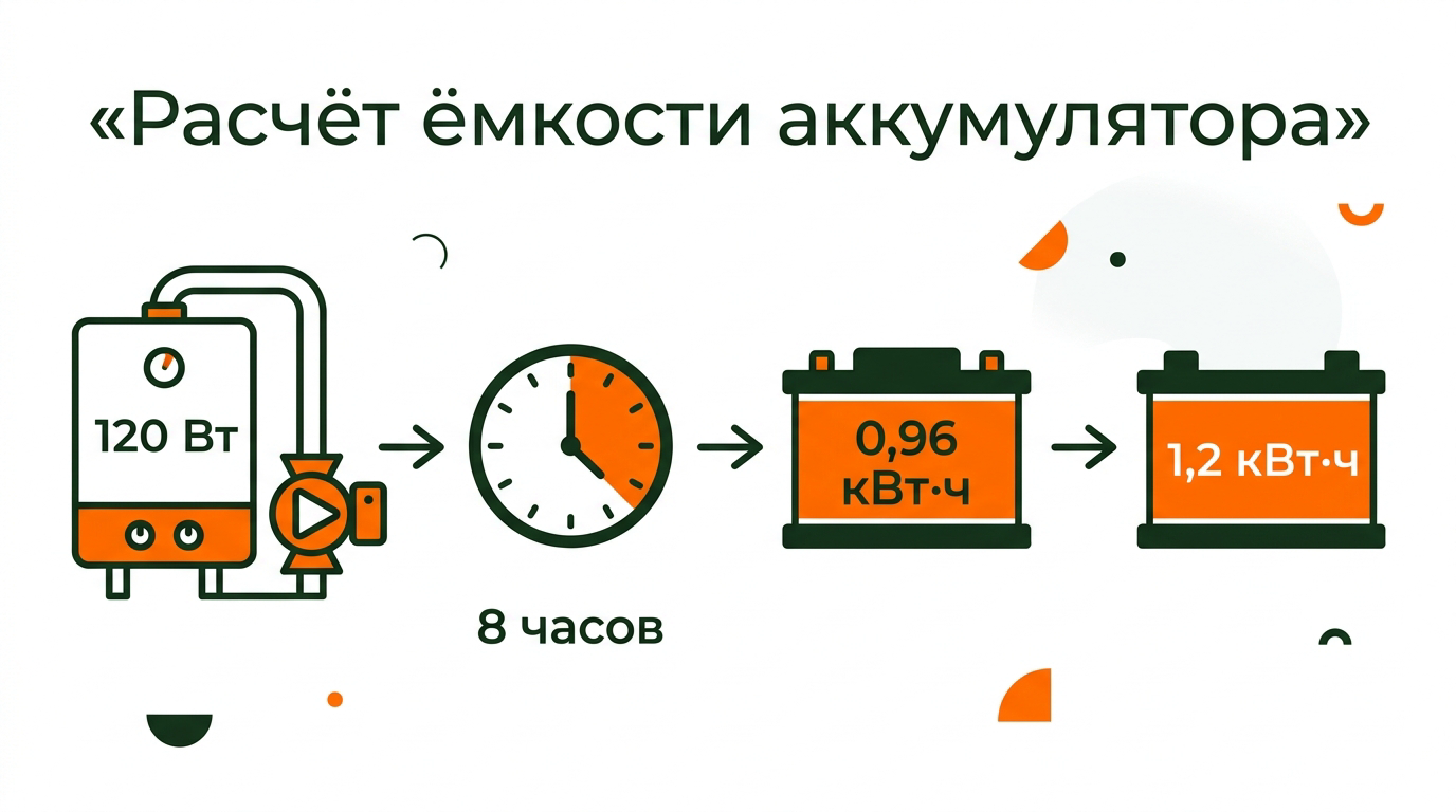 Расчёт ёмкости аккумулятора для резервного питания котла