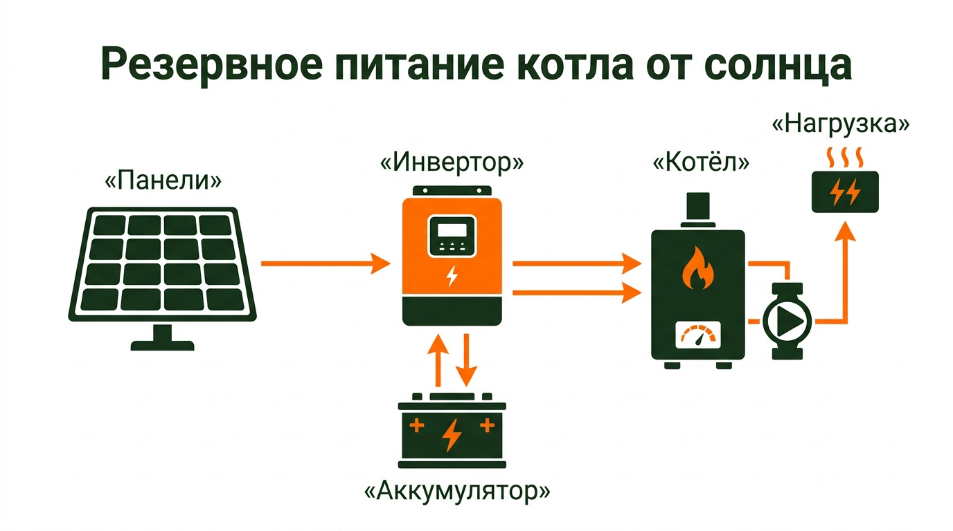 Схема резервного питания котла от солнечных панелей