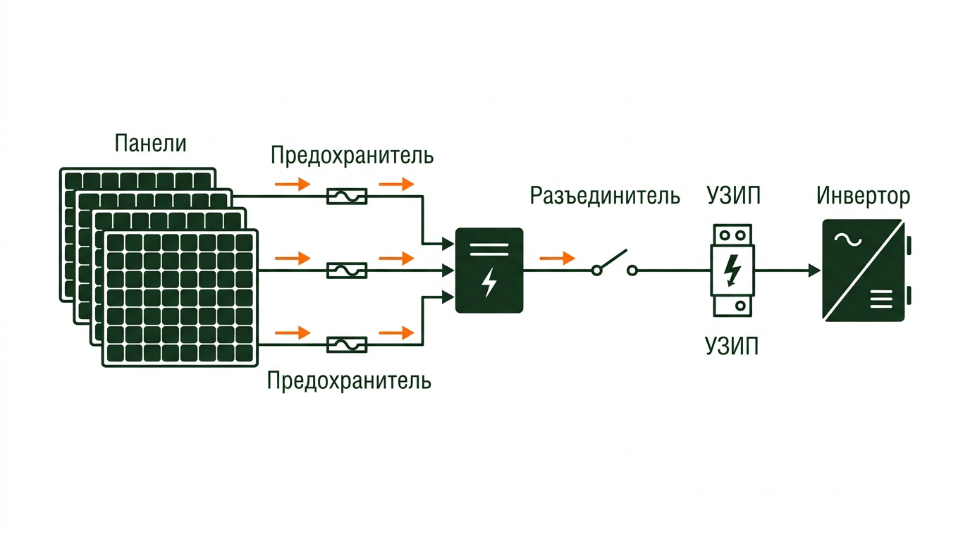 Схема защиты цепи постоянного тока солнечной станции