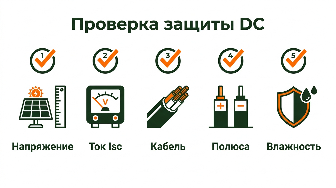 Порядок проверки защиты постоянного тока солнечной станции