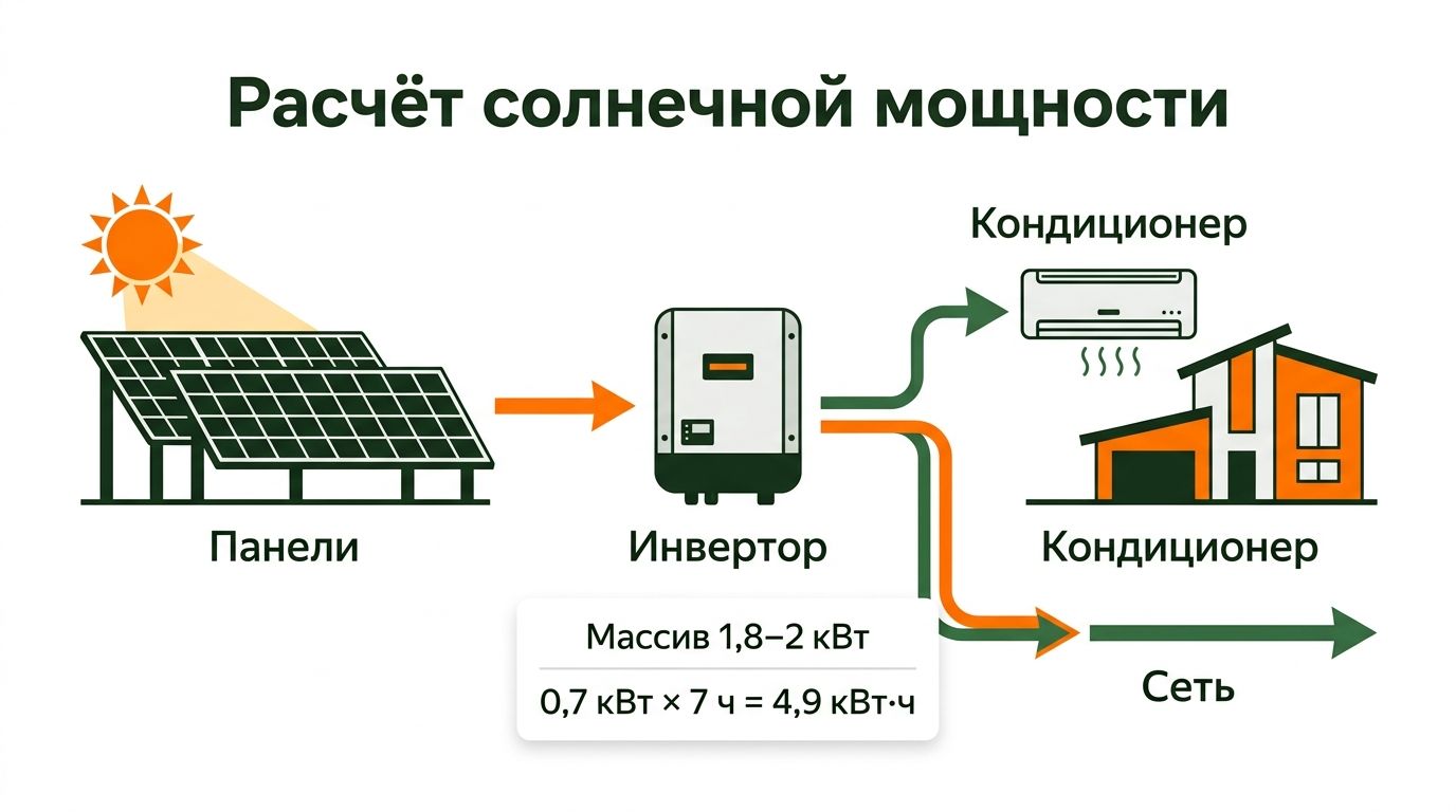 Расчёт потребления кондиционера и мощности солнечных панелей