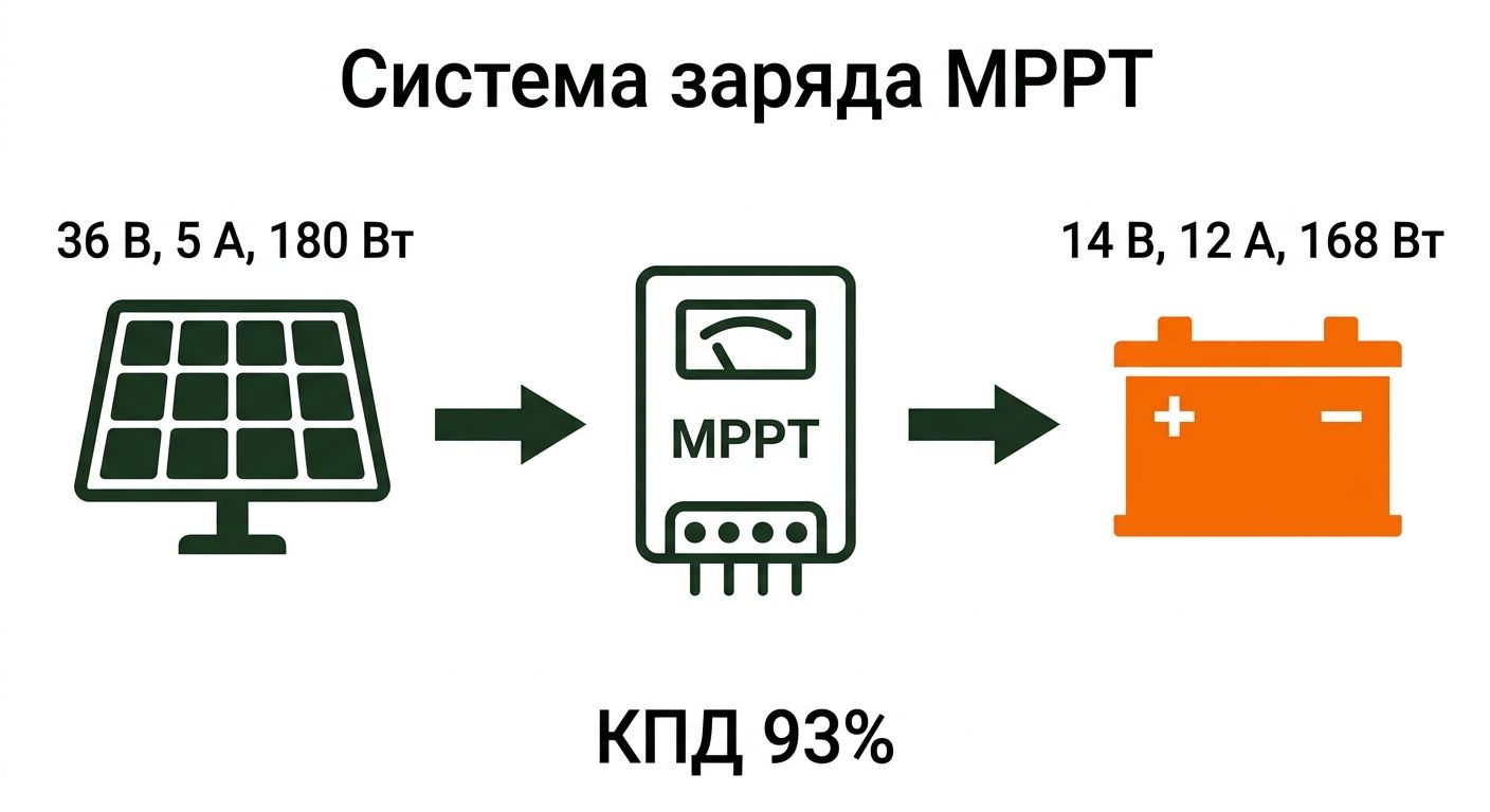 Принцип работы MPPT-контроллера с солнечной панелью и аккумулятором