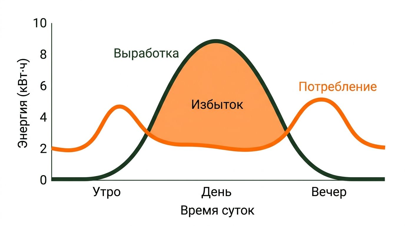 График выработки и потребления солнечной станции
