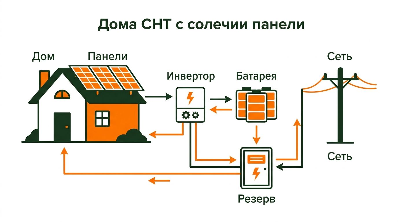 Схема солнечной станции для участка в СНТ