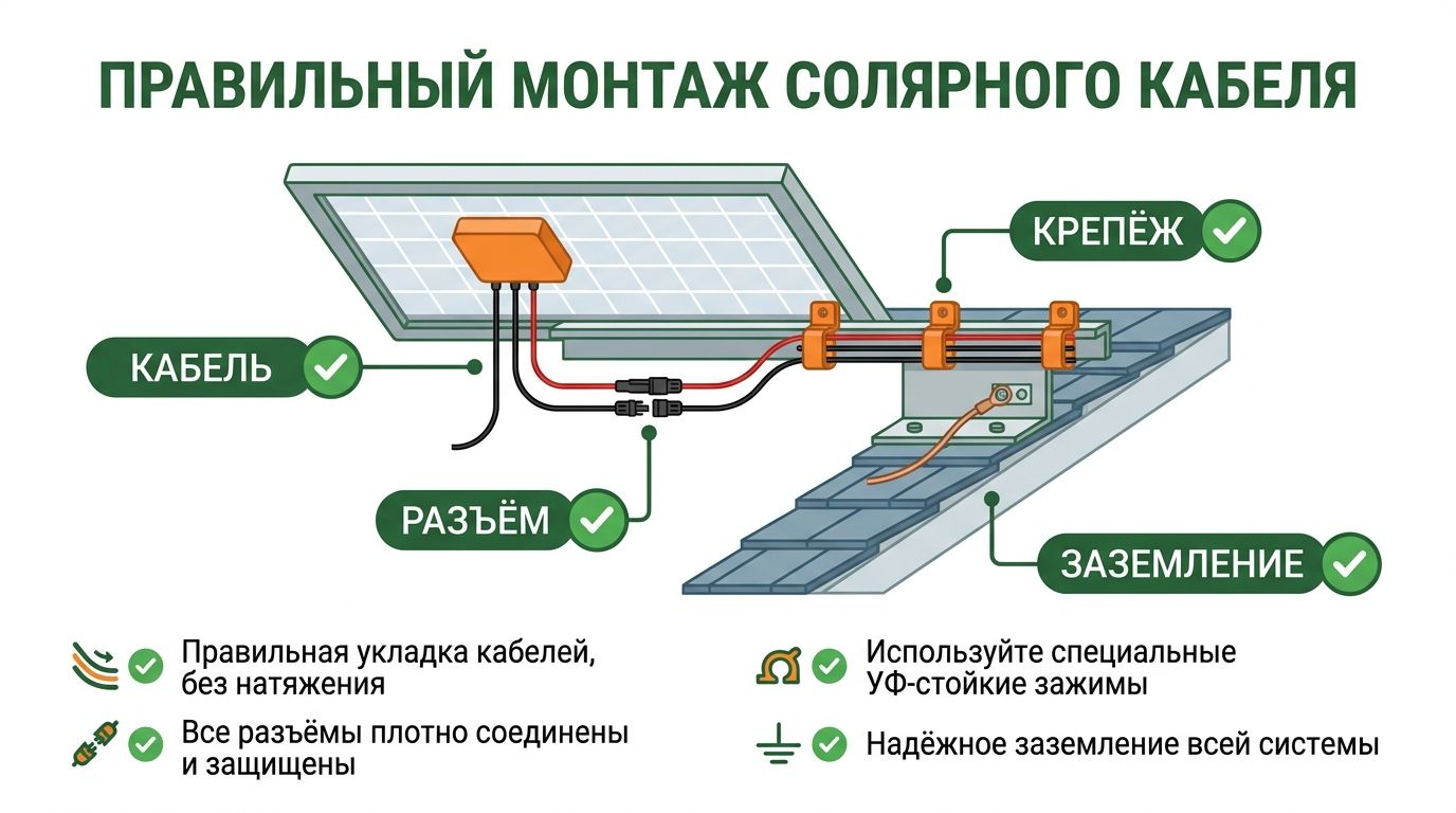 Монтаж солнечного кабеля и разъёмов