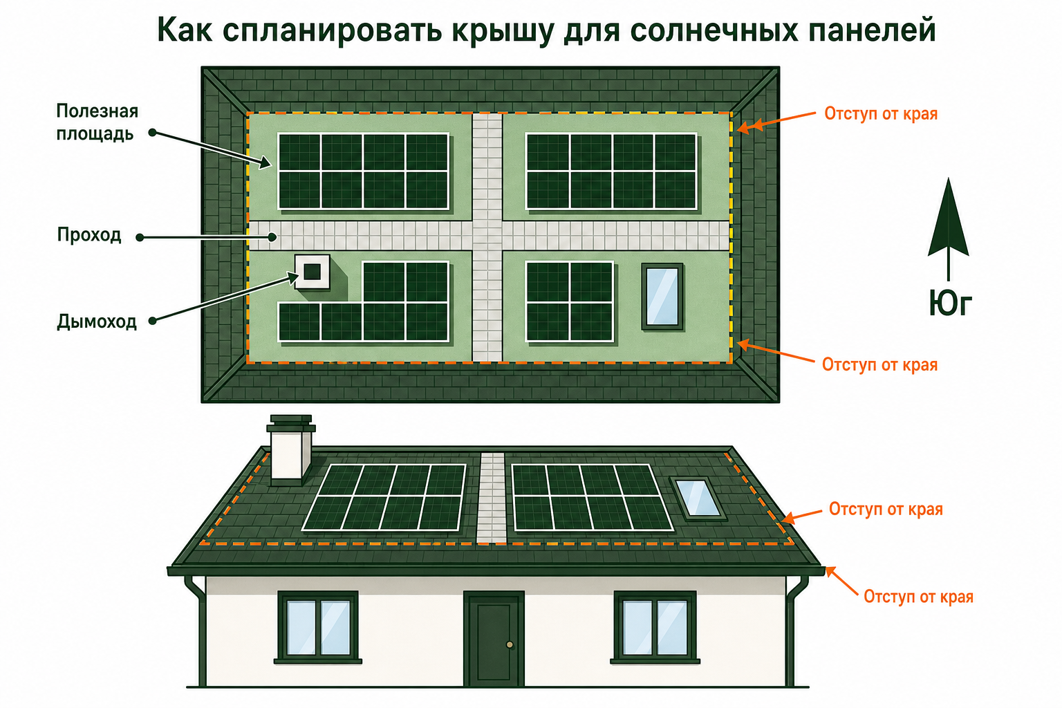 Схема первичного осмотра крыши для солнечных панелей в Сочи