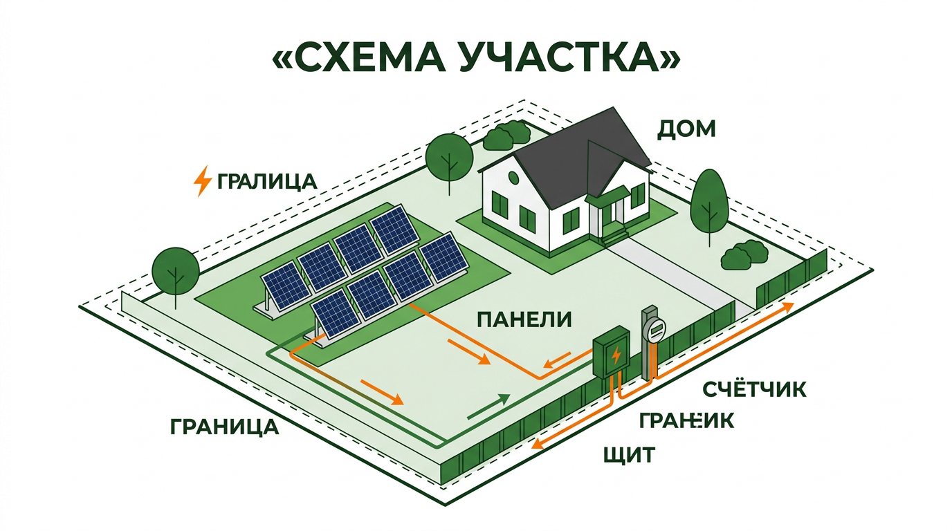 Схема размещения наземных солнечных панелей на участке