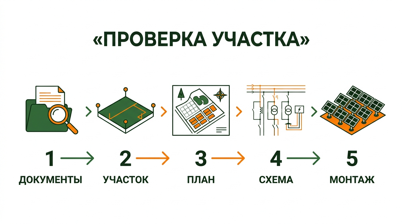 Порядок проверки участка и подключения солнечных панелей