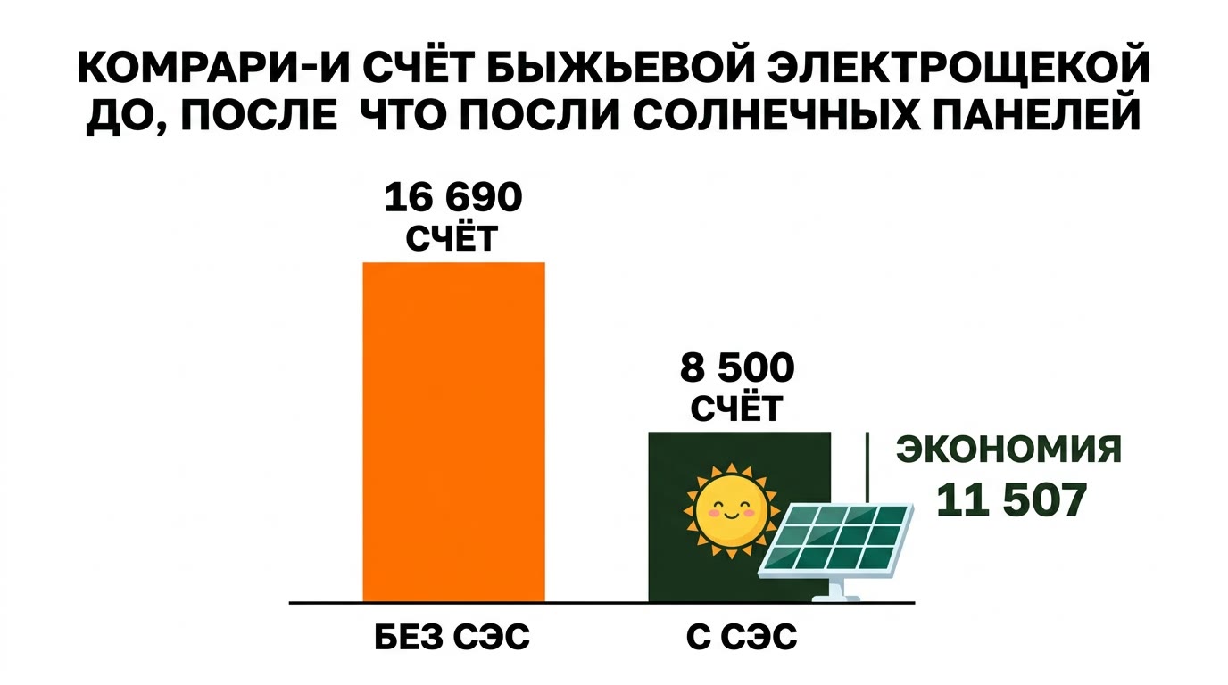 Сравнение счёта за электроэнергию до и после установки солнечных панелей